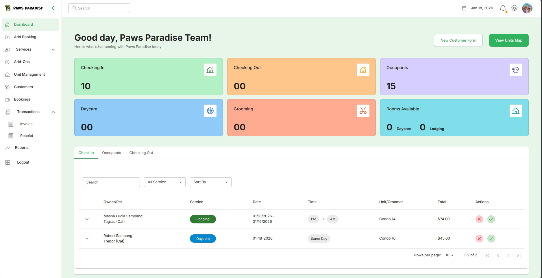 Paws Paradise Dashboard